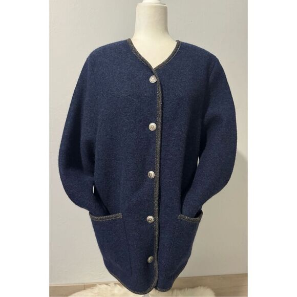 L.L Bean 100% New wool blue button front sweater coat M - Picture 11 of 11